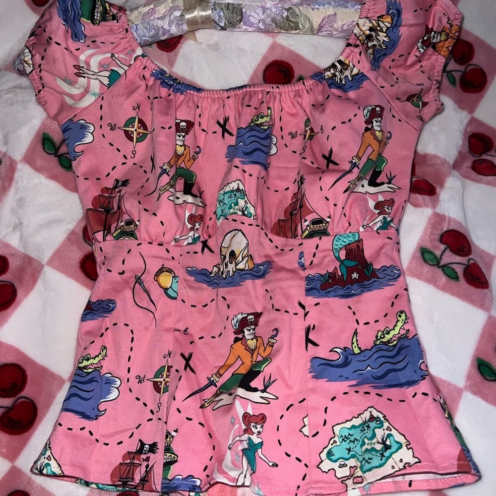 Pinup Couture Women’s Vintage inspired Pink Neverland Pirate Top Coquette vixen